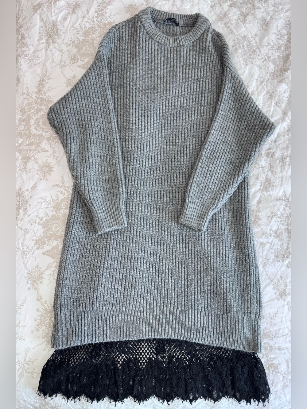 Zara Gray Ribbed Crewneck Sweater Dress